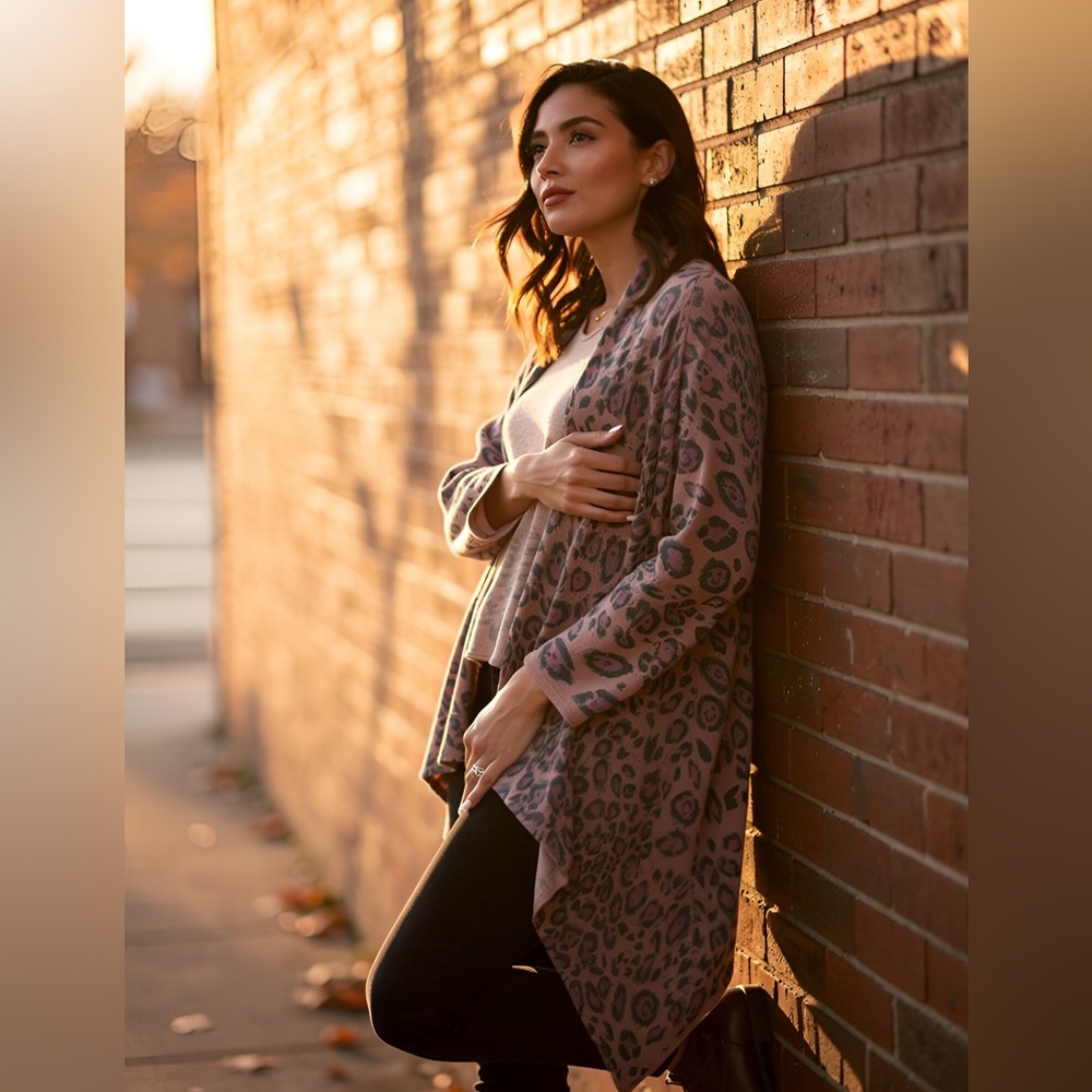Boston Proper Women’s Pink and Purple Leopard Cardigan - Small